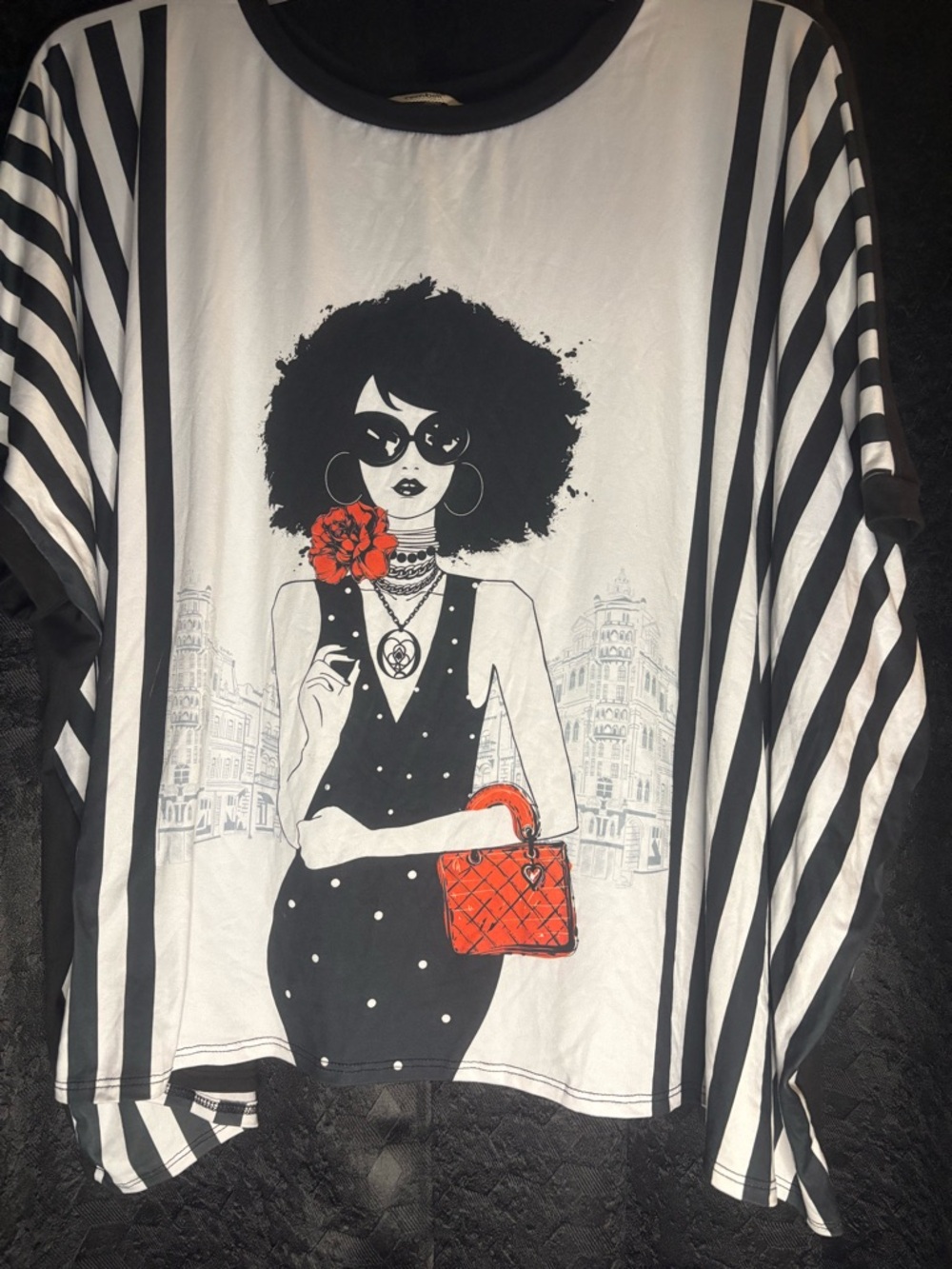 Graphic Black & White Tunic with Orange Accents